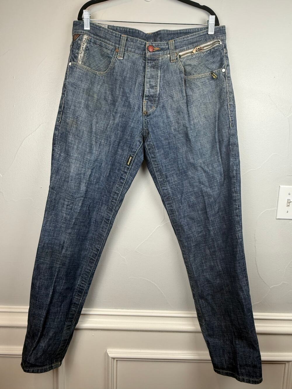 Parish Nation Jeans Men’s 38 Denim Stud P Pockets Zip Detail Hip Hop Vintage